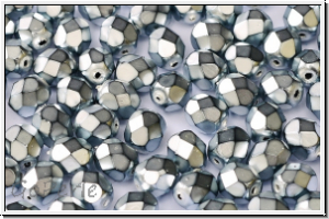 B�hm. Glasschliffperle, feuerpol., 3mm, black, op., heavy metal silver, 50 Stk.